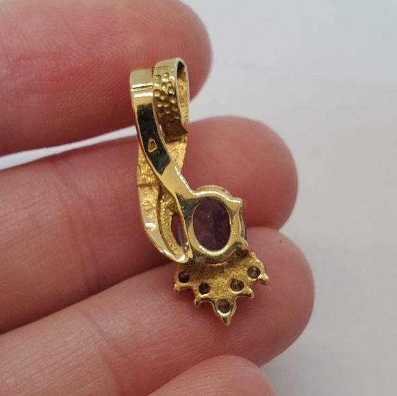 18k Yellow Gold Blue Topaz Diamond Pendant - Picture 5 of 11